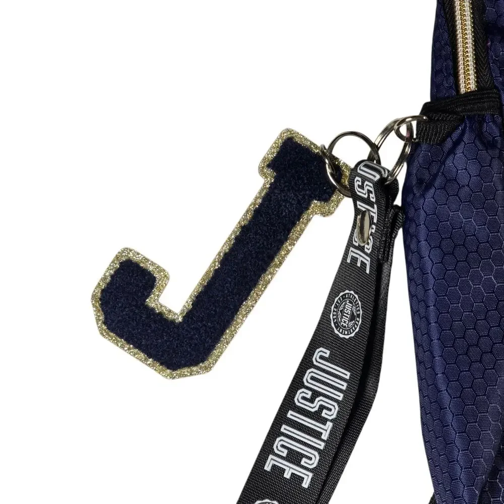 NWT Justice Girls 17” Backpack with Lanyard - Navy Blue Gold, Back to School